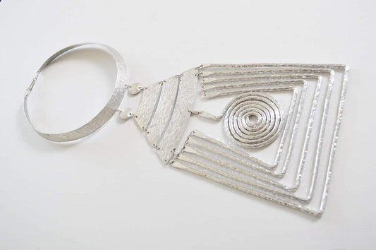 Handmade Silver Aluminum Metal Statement Necklace
