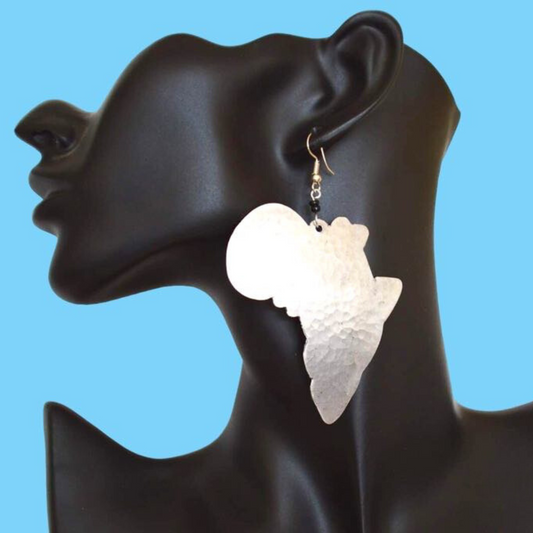 Handmade Silver Aluminum Hammered African Map Earrings