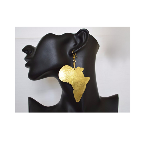 Handmade Brass Hammered African Map Earrings
