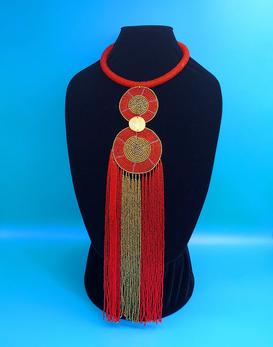 Two Beaded Circles And Tassels Necklace