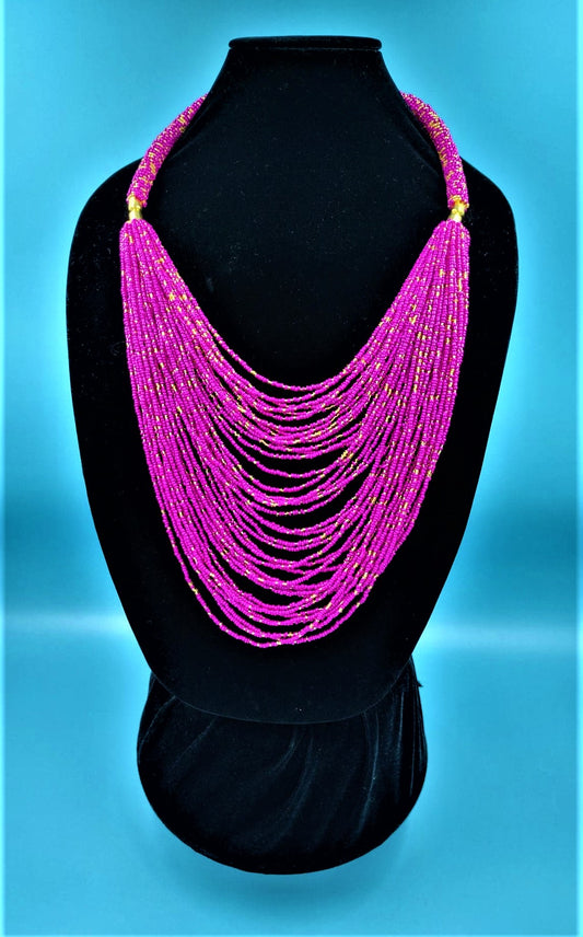 Beaded Pink & Gold Necklace Set