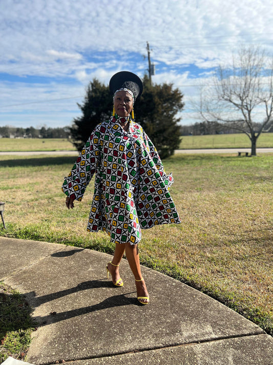 Mid-Length African Print Dress  With Pockets